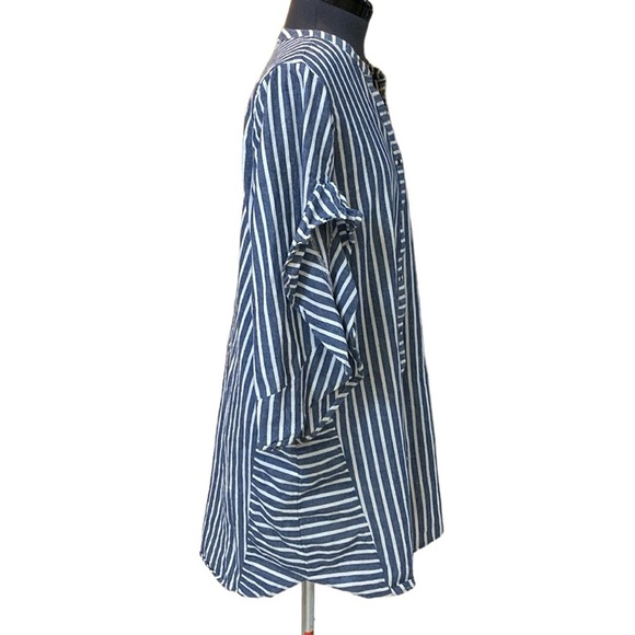 Given Kale Dress Size M Cotton Blue/White Print Button Down V-Neck Tunic Stripe - Picture 3 of 10